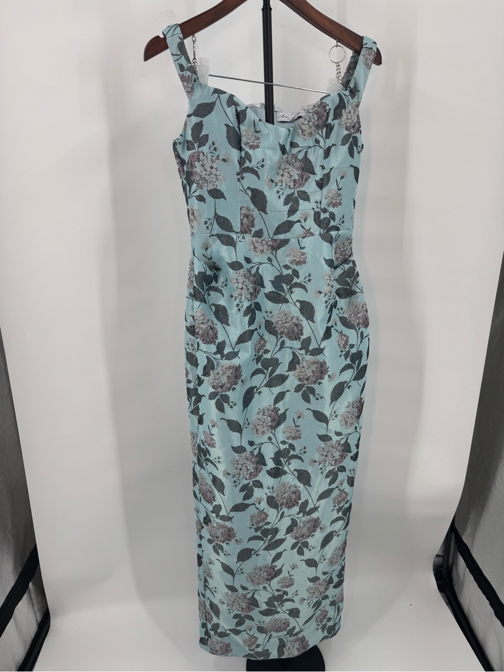 Katie May One-Shoulder Light Blue Floral Jacquard Gown - Picture 7 of 15